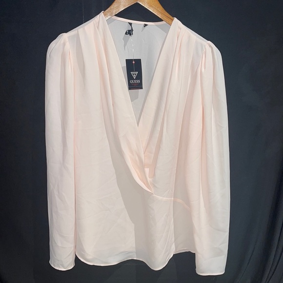 New Guess Marciano Amiee Puffy Sleeve Deep V neck Wrap Blouse XS - Picture 2 of 12